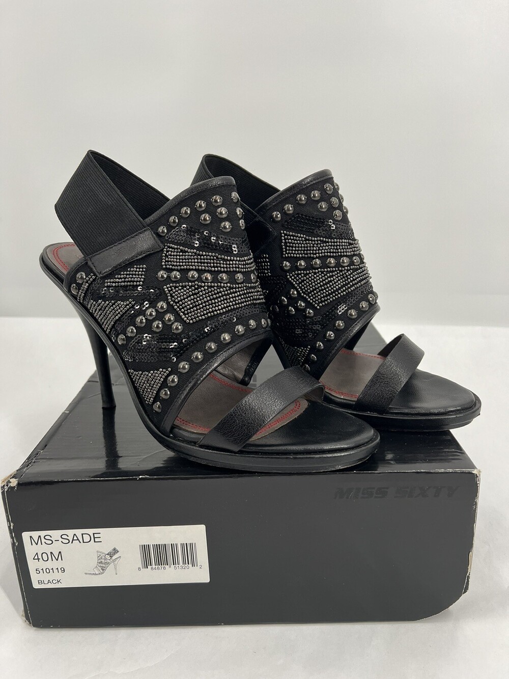 MISS SIXTY Y2K SADE BEADED SLINGBACK SANDALS HEELS BLACK SIZE 40M US 10